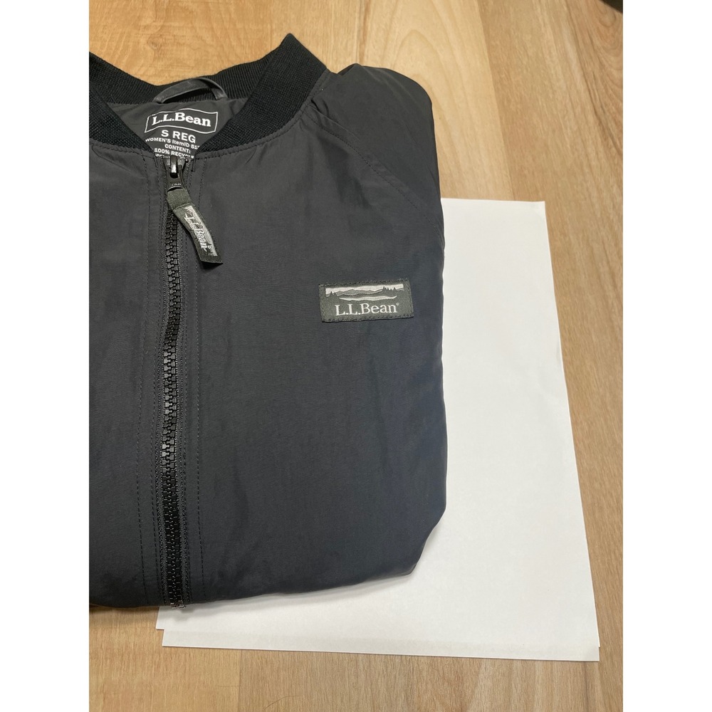 LL Bean Womens Bomber Jacket Black Recycled Nylon Full Zip Small Regular - Picture 3 of 7